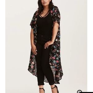 Torrid Floral Print Chiffon Maxi Kimono 3/4 22-26